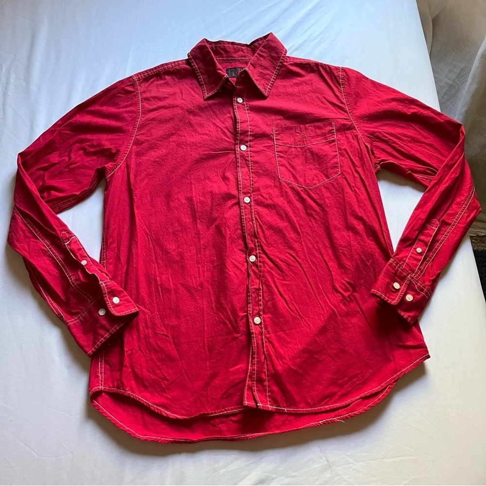 TRIPP NYC vintage red contrast stitch long‎ sleeve button up shirt